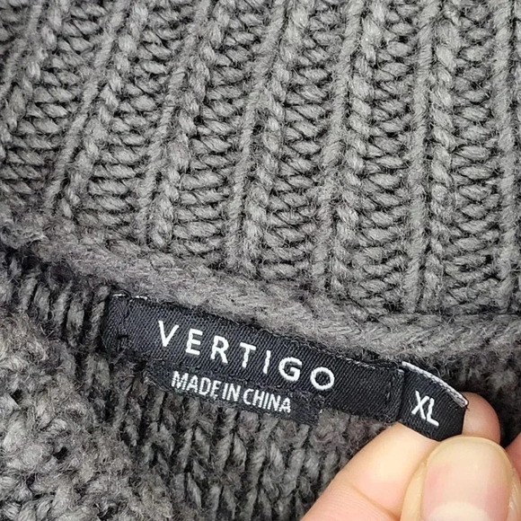 Vertigo XL Sweater Wool Blend Gray Cable Knit Cowl Neck Fringe Hem Women's  12CT - Picture 4 of 8